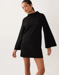 エイソス レディース トップス ワンピース ミニ ASOS DESIGN supersoft wide sleeve mini dress Black ブラック