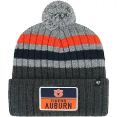 フォーティーセブン メンズ アクセサリー 帽子 ニット Mens 47 Charcoal Auburn TigerstackStriped Cuffed Knit Hat with Pom Charcoal チャコール