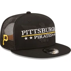ニューエラ メンズ アクセサリー 帽子 Mens New Era Black Pittsburgh Pirates Patriotrucker 9FIFTY Snapback Hat Black ブラック