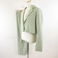 U1iA Miss.I セットアップ テーラードジャケット 長袖 クロップド丈 ロングパンツ 緑 *T5