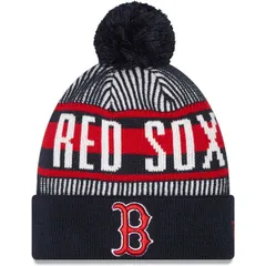 ニューエラ メンズ アクセサリー 帽子 ニット Mens New Era Navy Boston Red Sox Striped Cuffed Knit Hat with Pom Navy ネイビー