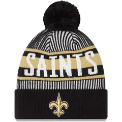 ニューエラ メンズ アクセサリー 帽子 ニット Mens New Era Black New Orleansaintstriped Cuffed Knit Hat with Pom Black ブラック