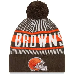 ニューエラ メンズ アクセサリー 帽子 ニット Mens New Era Brown Cleveland Brownstriped Cuffed Knit Hat with Pom Brown ブラウン