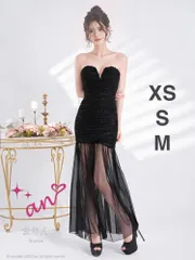 ブラック [AOC-4101]【an / アン】ストレッチ/ フリルレース/ ボーダー/ ジッパー/ ベア/ 裾チュール/ フレア/ ロングドレス/ キャバドレス DEAbyROBEdeFLEURS Glossy/ AngelR