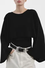 マンゴ レディース アウター コート ケープデザイン キャップ ケープ ニット MANGO HighLow Knit Cape Black ブラックのサムネイル