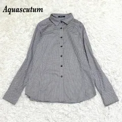 【美品】Aquascutum 長袖 シャツ ウエストシェイプ ブラウン 千鳥格子