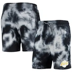 ニューエラ メンズ ボトムス ハーフパンツ・ショーツ ショートパンツ フリース Mens New Era Black Los Angeles Lakers Fleece TieDye Shorts Bのサムネイル