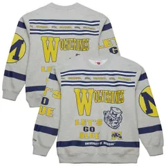 ミッチェルネス メンズ アウター パーカー・スウェット プリント シャツ Mens Mitchell Ness Heather Gray Michigan Wolverines All Over Prのサムネイル