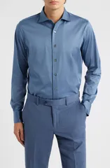 カナーリ メンズ トップス シャツ レギュラーフィット コットン ジャージー Canali Regular Fit Cotton Jersey Dresshirt Blue ブルーのサムネイル