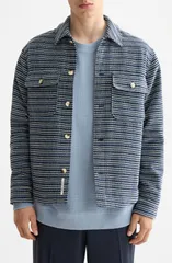 スコッチアンドソーダ メンズ アウター ジャケット・ブルゾン シャツ Scotch Soda Stripe Structured Overshirt Blue Stripe ブルーのサムネイル
