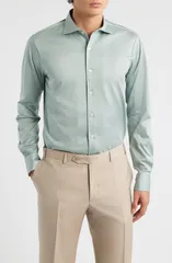 カナーリ メンズ トップス シャツ レギュラーフィット コットン ジャージー Canali Regular Fit Cotton Jersey Dresshirt Green グリーンのサムネイル