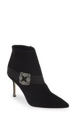 マノロ ブラニク レディース シューズ ブーツ・レインブーツ Manolo Blahnik Plinianu Crystal Buckle Pointed Toe Bootie Black ブラックのサムネイル