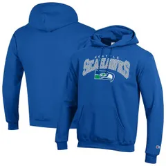 チャンピオン メンズ アウター パーカー・スウェット ロゴ Mens Champion Royal Seattle Seahawks Powerblend Arch over Logo Hoodie Royal