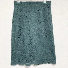 【美品】LOULOU WILLOUGHBY S 総レース 膝丈タイトスカート 緑のサムネイル