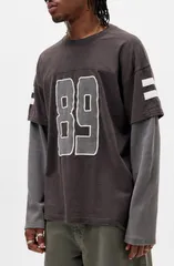 アーバンアウトフィッターズ メンズ トップス Tシャツ BDG Urban Outfitters Motorbike Layered Long Sleeve TShirt Grey グレーのサムネイル