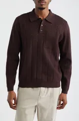 トップマン メンズ トップス ポロシャツ Topman Pointelle Long Sleeve Polo Brown ブラウンのサムネイル