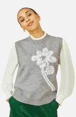 ユミキム レディース トップス シャツ ベスト セーター ノースリーブ ニット Yumi Knitted Flower Sleevelessweater Vest Grey グレー