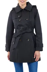 ロンドンフォグ レディース アウター ジャケット・ブルゾン コットン コート London Fog Hoodedouble Breasted Cotton Blend Trench Coat Blacのサムネイル