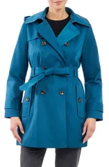 ロンドンフォグ レディース アウター ジャケット・ブルゾン コットン コート London Fog Hoodedouble Breasted Cotton Blend Trench Coat Peacockのサムネイル