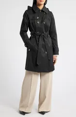 ロンドンフォグ レディース アウター ジャケット・ブルゾン コート London Fog Missy Hooded Belted Trench Coat Black ブラックのサムネイル