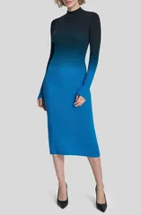 ダナ キャラン ニューヨーク レディース トップス ワンピース コットン DKNY Dip Dye Long Sleeve Cotton Blend BodyCon Dress Ocean Blue ブルー