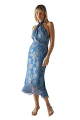 ウエアハウス レディース トップス ワンピース シフォン ミディ トール Warehouse Metallichiffon Wrap Front Midi Dress Blue ブルーのサムネイル