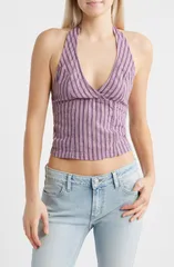 アーバンアウトフィッターズ レディース トップス シャツ リネン ホルター BDG Urban Outfitters Quinn Stripe Linen Halter Topurple Stripeのサムネイル
