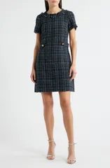 エリザジェイ レディース トップス ワンピース A ライン ツイード Eliza J Tweed ALine Dress Navy Black ブラック