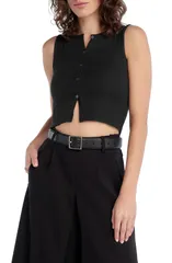 フェイバリット ドーター レディース トップス シャツ Favorite Daughter The Dalia Ributton Front Crop Top Black ブラックのサムネイル