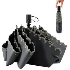 折りたたみ傘 丈夫 軽量 250g 日傘 uvカット 自動開閉 大きい 遮光遮熱 折り畳み傘 女性 晴雨兼用 レディース 紫外線カット 6本骨 耐風撥水 コンパクト 星柄刺繍 母の日プレゼント (ブラック)