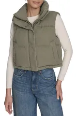 リーバイス レディース アウター ジャケット・ブルゾン ベスト コットン Levis Cotton Cropuffer Vest Light Olive オリーブ