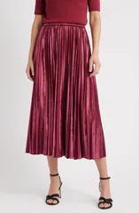アンクライン レディース ボトムスカート プリーツ Anne Klein PullOn Pleated Velour Skirt Ruby Red レッド