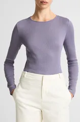 ヴィンス レディース トップス Tシャツ クルーネック コットン Vince Rib Pima Cotton Long Sleeve Crewneck TShirt Mauve Irisのサムネイル