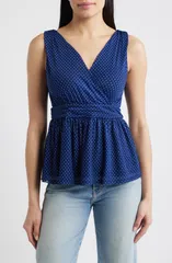ラブアペラ レディース トップス シャツ ノースリーブ Loveappella Sleeveless Peplum Top Navy ネイビー