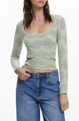 デジグアル レディース アウター パーカー・スウェット Desigual Textured Scoop Neck Top Water Green グリーンのサムネイル