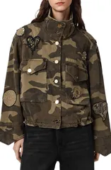 オールセインツ レディース アウター ジャケット・ブルゾン プリント コットン AllSaints Patch Detail Camo Print Cotton Jacket Camo Green グリーン