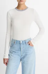 ヴィンス レディース トップス Tシャツ Vince Heather Tipped Long Sleeve TShirt Off White Combo オフホワイトのサムネイル