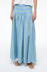 スタウド レディース ボトムスカート ミディ リネン STAUD Procida Stripe Linen Midi Skirt Seaport Stripe ストライプ