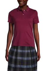 ランズエンド レディース トップス ポロシャツ ミニ Lands End School Uniform Short Sleeve Feminine Fit Interlock Polo Shirt Burgundy バーガンディ