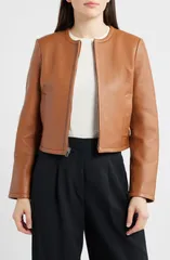 セオリー レディース アウター ジャケット・ブルゾン レザー Theory Crop Leather Jacket Bright Cognac