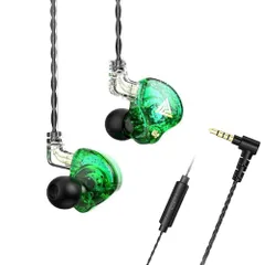 強力磁気ダイナミックヘッドホン、スポーツランニングイヤホン、マイク付き耳型DJ音楽ヘッドセット (マイクあり 有線イヤホン、11mm PRO グリーン) AK6のサムネイル