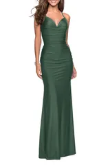 ラフェム レディース トップス ワンピース ジャージー La Femme Form Fitting Jersey Dress with Ruching and Strappy Back Emerald エメラルド