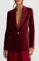 アリス アンド オリビア レディース アウター ジャケット・ブルゾン ベルベット ブレザー Alice Olivia Silas Velvet Blazer Oxblood オックスブラッドのサムネイル