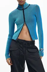 デジグアル レディース アウター パーカー・スウェット ジャケット Desigual Front Zip Rib Jacket Blue ブルーのサムネイル
