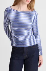 メイドウェル レディース トップス Tシャツ コットン Madewell The 90stripe Cotton Boatneck TShirt French Blue ブルーのサムネイル