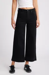 1822 デニム レディース ボトムス デニムパンツ ワイドレッグ ハイウエスト ジーンズ 1822 Denim Release Hem High Waist Wide Leg Jeans Black ブラック