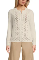 ランズエンド レディース アウター パーカー・スウェット クルーネック セーター カーディガン Lands End Pointelle Crew Neck Cardigan Sweater Ivory Latte アイボリー