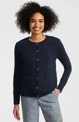 ランズエンド レディース アウター パーカー・スウェット クルーネック セーター カーディガン Lands End Pointelle Crew Neck Cardigan Sweateradiant Navy ネイビー