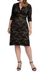 キヨナ レディース トップス ワンピース レース Kiyonna Scalloped Boudoir Lace Sheath Dress Black LaceNude Lining ブラック