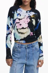 デジグアル レディース アウター パーカー・スウェット クルーネック プリント セーター Desigual Abstract Print Crewneck Sweater Blue ブルーのサムネイル